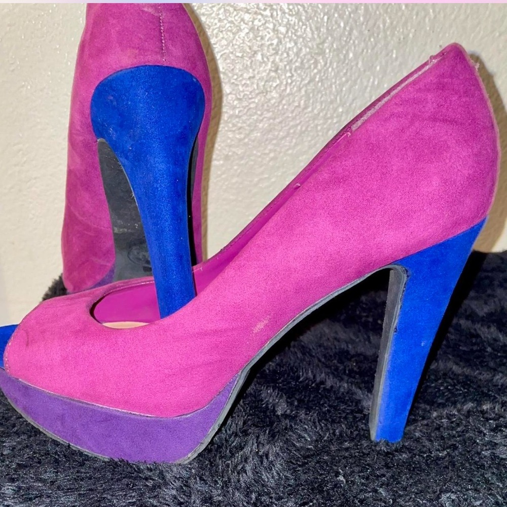 Candie's Vibrant Pink and Blue Suede Heels